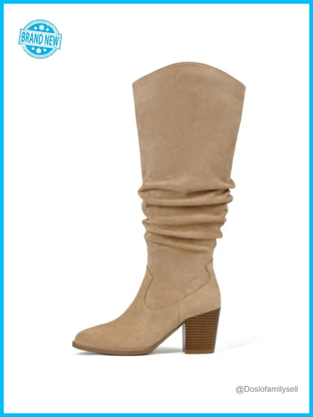 Suede Knee High Wide Calf Boots Chunky Heel Slouch Tall Fall Winter